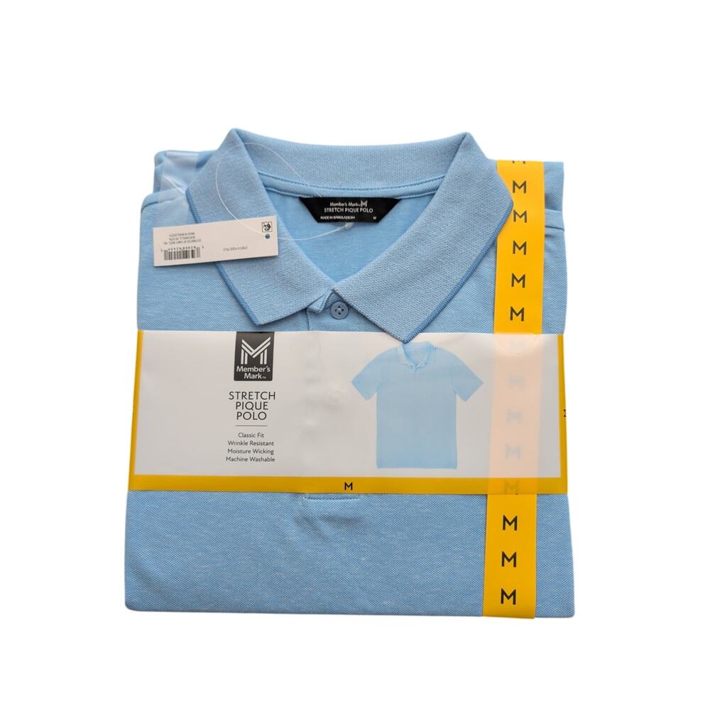 Men's Stretch Pique Polo Blue Classic Fit Size M